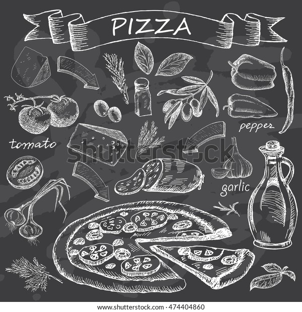 チョークボードにピザ のベクター画像素材 ロイヤリティフリー