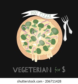 Pizza on chalkboard background 