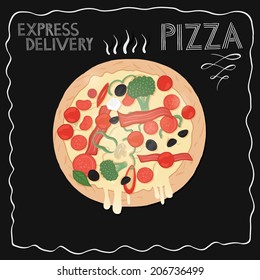 Pizza on chalkboard background 