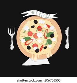 Pizza on chalkboard background 