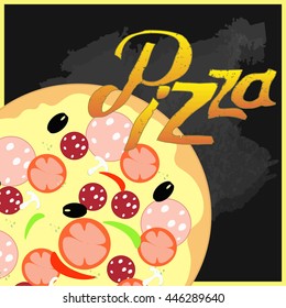 Pizza on a chalky board background vector illustration