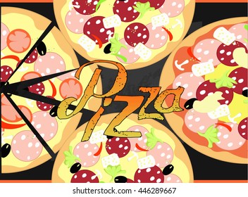 Pizza on a chalky board background vector illustration