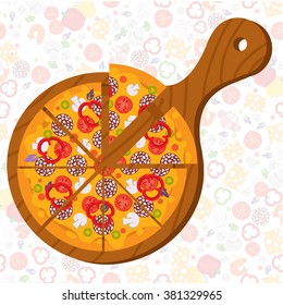 Pizza on a cutting board.