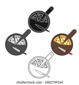 Pizza on cutting board icon in cartoon,black style isolated on white background. Pizza and pizzeria symbol stock vector illustration.