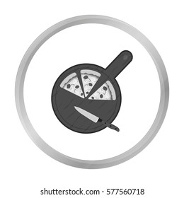 Pizza on cutting board icon in monochrome style isolated on white background. Pizza and pizzeria symbol stock vector illustration.