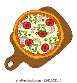 pizza on a cutting board vector illustration.