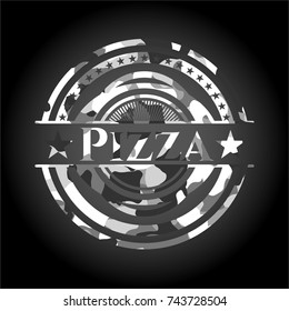 Pizza on grey camouflaged texture