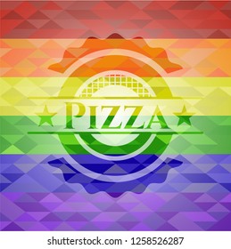 Pizza on mosaic background with the colors of the LGBT flag