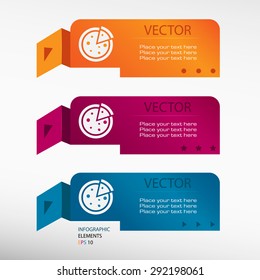 Pizza on origami paper banners. Can be used for workflow layout, diagram, business step options, banner, web design