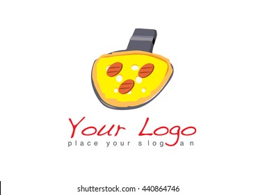 Pizza on pan vector for logo design.
