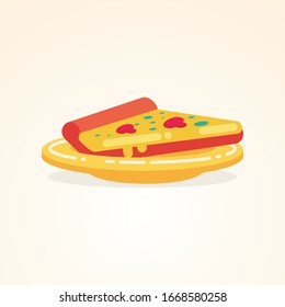 Pizza on the plate vector illustration with flat design