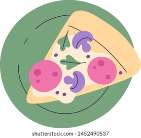 Pizza On Plate Vector Illustration