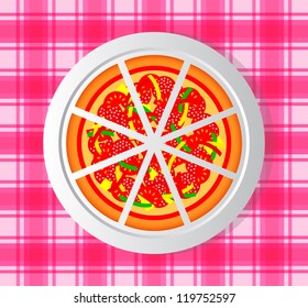 Pizza on porcelain plate