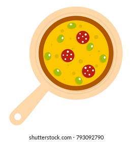 Pizza on round board icon flat isolated on white background vector illustration