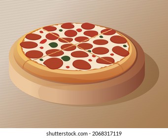 Pizza on a round plate on a brown background