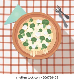 Pizza on a scotch table cloth