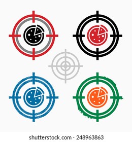 Pizza on target icons background. Crosshair icon. Vector illustration