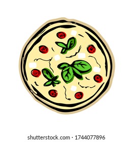 pizza - ilustración vectorial estilizada. pizza a color claro aislada de fondo blanco. comida rápida