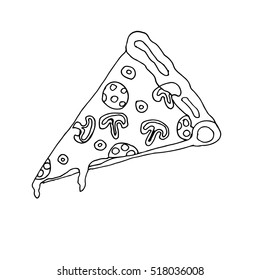 Pizza on white background.Pizza isolated object.Pizza vector. For design, wallpaper, logo, icon, menu, restaurant, cafe, kitchen, birthday.Pizza food. Pizza illustration. Pizza in the style of Doodle.
