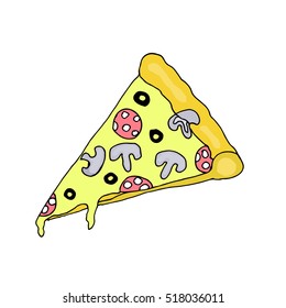 Pizza on white background.Pizza isolated object.Pizza vector. For design, wallpaper, logo, icon, menu, restaurant, cafe, kitchen, birthday.Pizza food. Pizza illustration. Pizza in the style of Doodle.