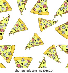 Pizza on white background.Pizza isolated object.Pizza vector. For design, wallpaper, logo, icon, menu, restaurant, cafe, kitchen, birthday.Pizza food. Pizza illustration. Pizza in the style of Doodle.