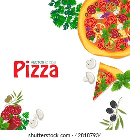 Pizza on white wooden background