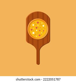 Pizza on wooden board. Fast food illustration