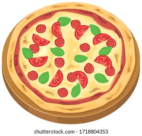 Pizza on a wooden plate