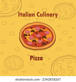 Pizza : one of Italian culinary, flat-shaped baked in the oven and then usually covered with tomato sauce and cheese and other toppings such as meat, onions, mushrooms, pieces of sausage and pepperoni