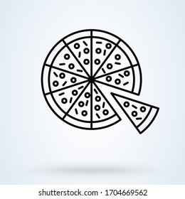 Pizza with one slice separated linear icon. symbol vector illustration