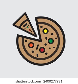 Pizza with one slice separated linear icon and one slice vector illustration.