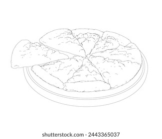 Pizza with one slice separated linear icon. Thin line illustration. Contour symbol. Vector isolated outline drawing. Pizza with one slice separated linear icon. 3D.
