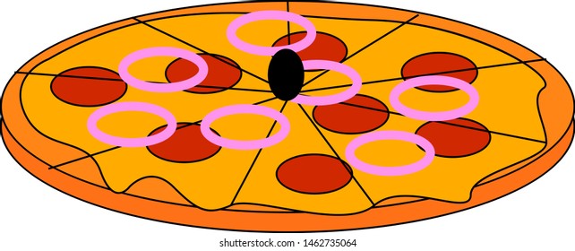Pizza con cebolla, ilustración, vector sobre fondo blanco