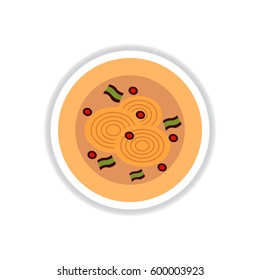 Pizza with onion.Vector illustration sticker. simple pizza icon top view
