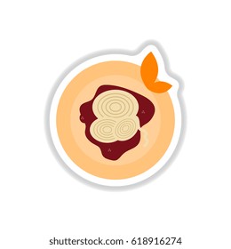 Pizza with onion.Vector illustration sticker. simple pizza icon top view