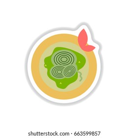 Pizza with onion.Vector illustration sticker. simple pizza icon top view