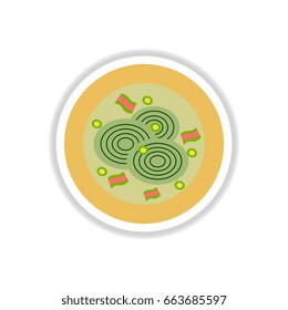 Pizza with onion.Vector illustration sticker. simple pizza icon top view