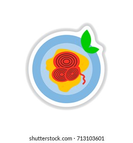 Pizza with onion.Vector illustration sticker. simple pizza icon top view