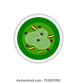 Pizza with onion.Vector illustration sticker. simple pizza icon top view