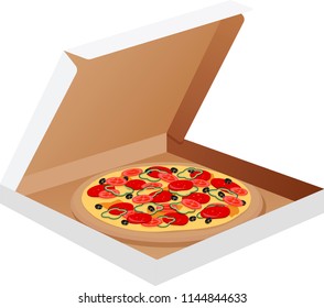 Pizza in an open box. Vector illustration