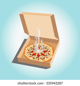 Pizza in the opened box