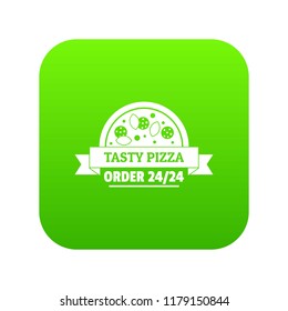 Pizza order icon green vector isolated on white background