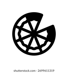Pizza. Ícone de vetor de traçado com contorno e detalhes preenchidos em preto.