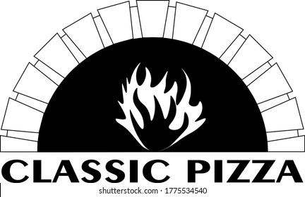 Pizza Oven, Black And White Vector Logo For Pizzeria