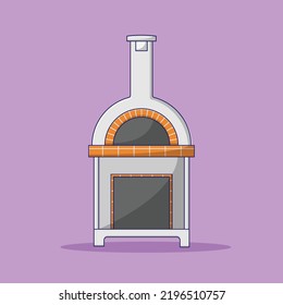 Pizza Oven Vector Icon Illustration with Outline for Design Element, Clip Art, Web, Landing page, Sticker, Banner. Flat Cartoon Style