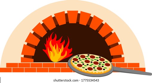 Pizza oven and pizza vector illustration