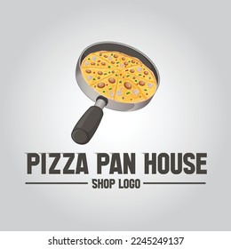 Pizza Pan Shop Logo. Pizza Shop Logo. Vector logo, symbol, icon, badge design for pizza product or pizza shop.