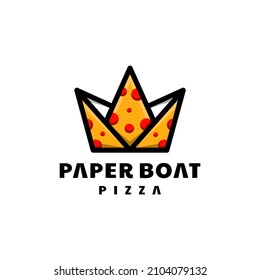 Pizza and paper boat combinations,in background white ,vector logo design editable