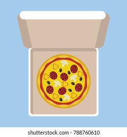 Pizza in paper box isolated. Vector illustration.