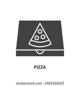 Pizza in paper box vector glyph icon. Take away concept. Delivery symbol.
